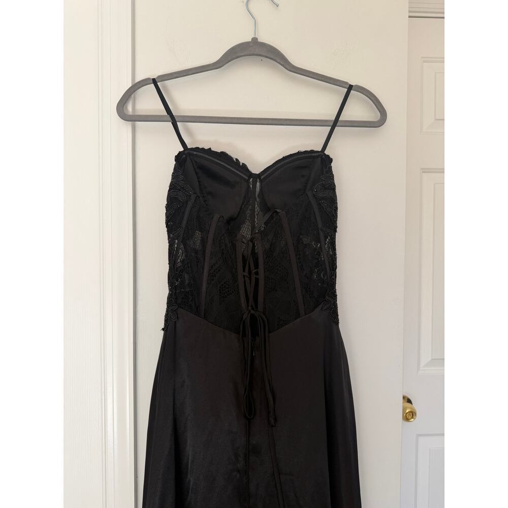Y2K Corset Whimsigoth/Whimsygoth Black Satin Gown - Picture 4 of 7